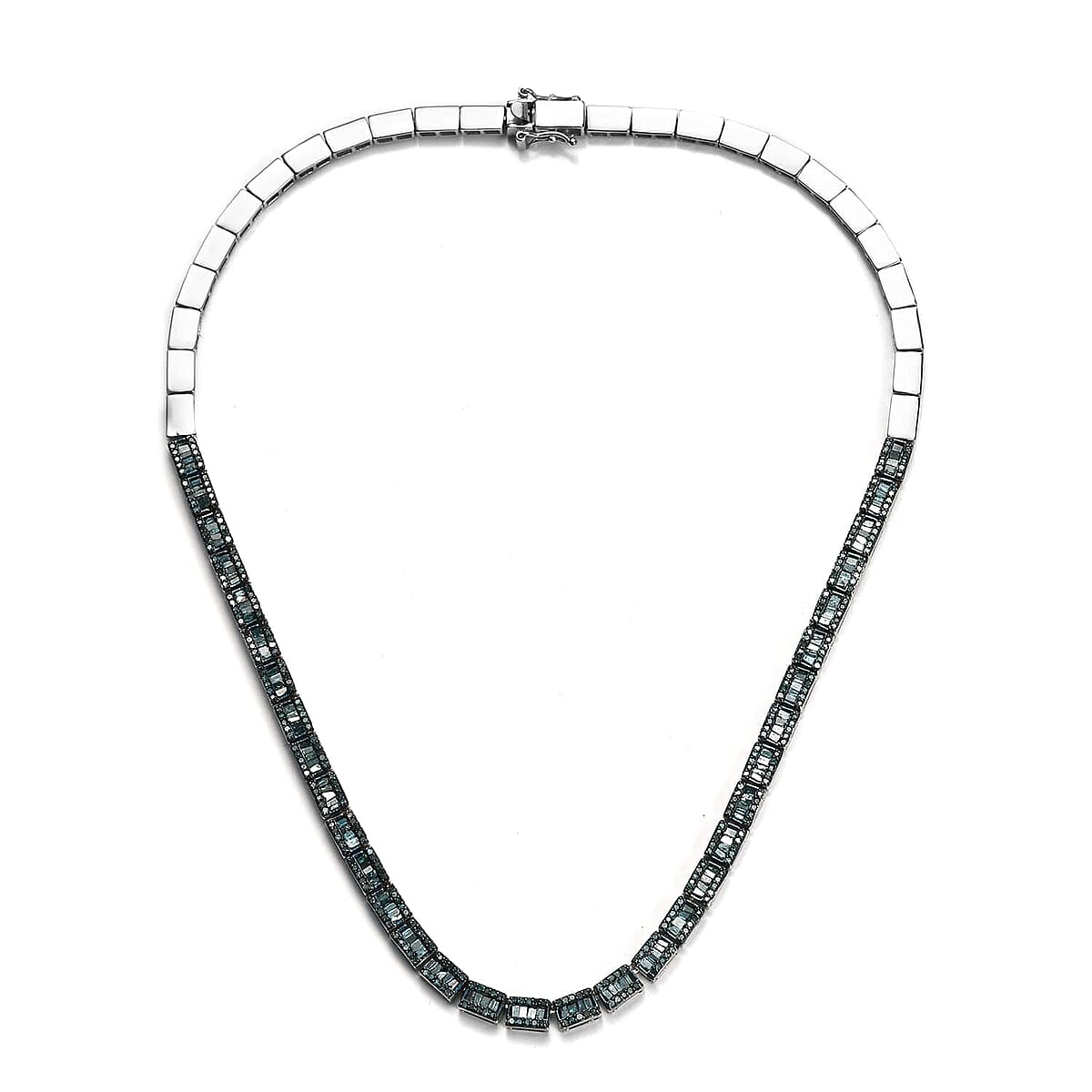 D'Joy Blue Diamond Tennis Necklace, Blue Diamond Three Row Necklace, Rhodium and Platinum Over Sterling Silver Necklace, 16 Inch Necklace, Diamond Jewelry For Her 4.00 ctw image number 3
