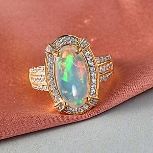 Ethiopian Welo Opal and Multi Gemstone 2.90 ctw Ring in Vermeil Yellow Gold Over Sterling Silver (Size 5.5)