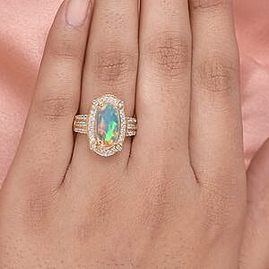 Ethiopian Welo Opal and Multi Gemstone 2.90 ctw Ring in Vermeil Yellow Gold Over Sterling Silver (Size 5.5)