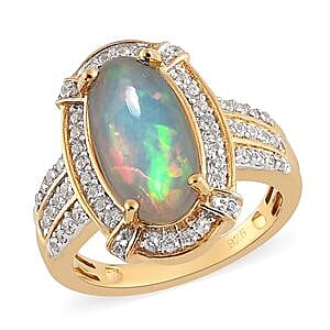 Ethiopian Welo Opal and Multi Gemstone 2.90 ctw Ring in Vermeil Yellow Gold Over Sterling Silver (Size 5.5)