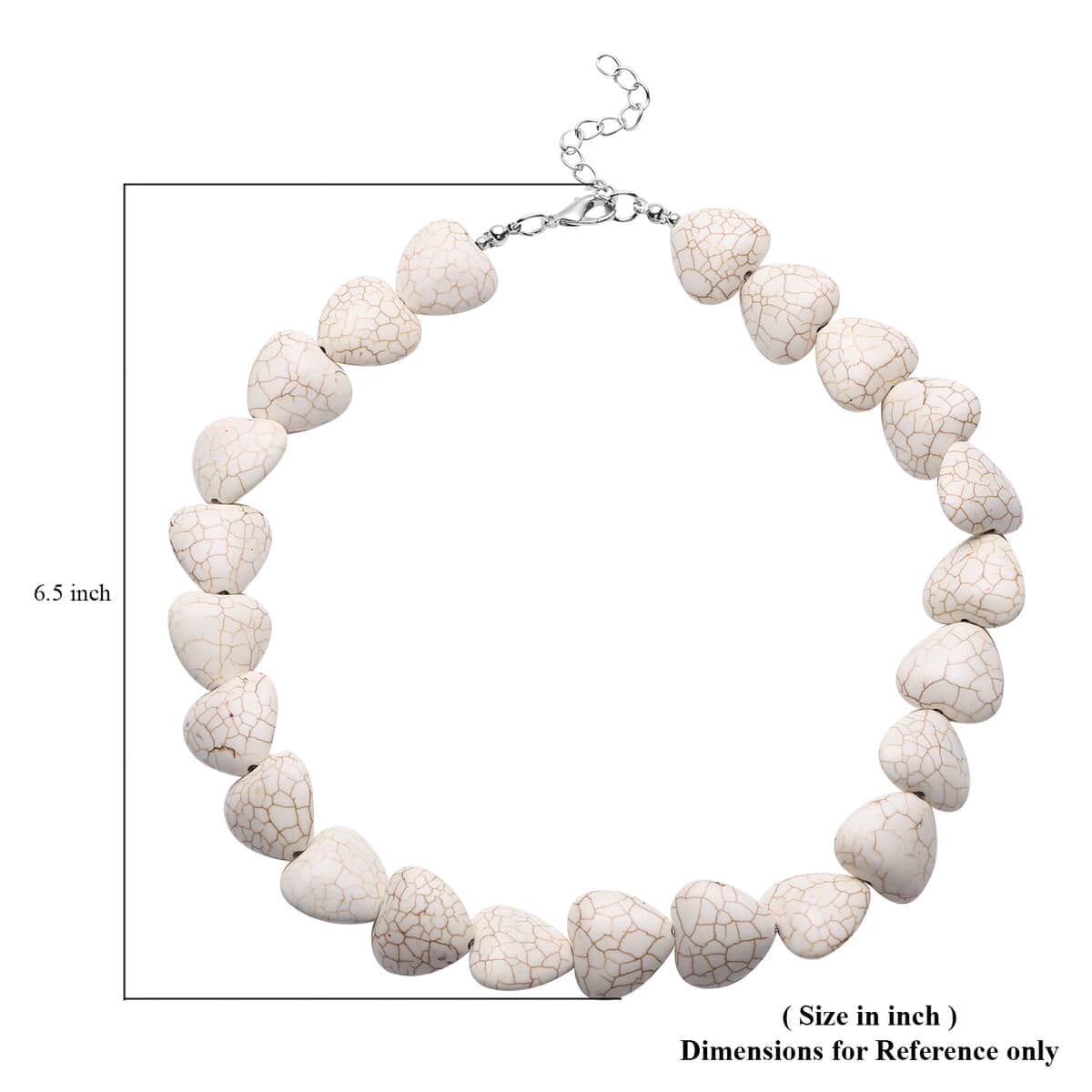 Freshened White Howlite Heart Beaded Necklace 18 Inches in Silvertone 413.00 ctw image number 4