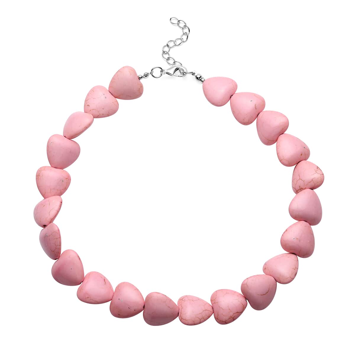 Freshened Pink Howlite Heart Beaded Necklace 18 Inches in Silvertone 409.00 ctw image number 0