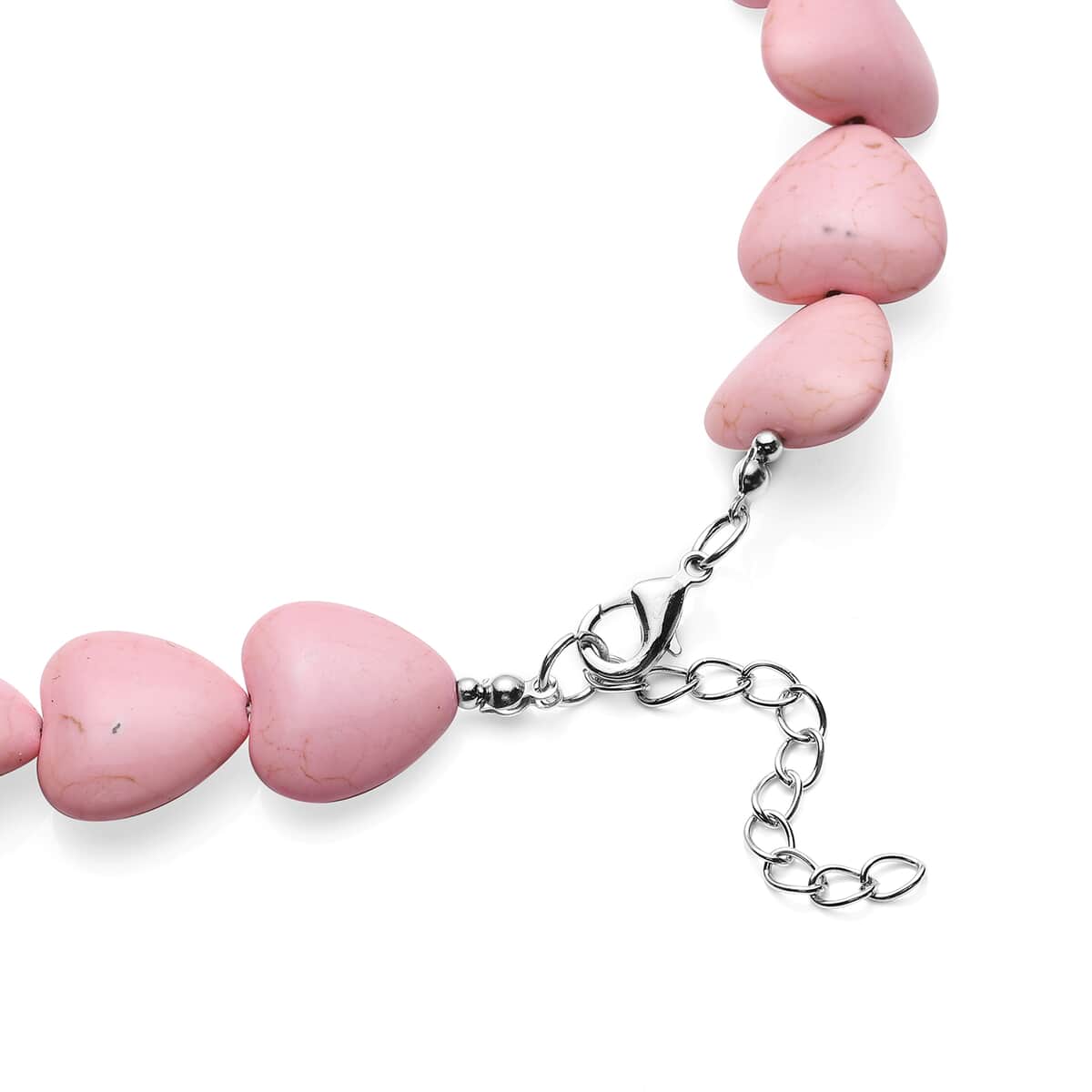 Freshened Pink Howlite Heart Beaded Necklace 18 Inches in Silvertone 409.00 ctw image number 3