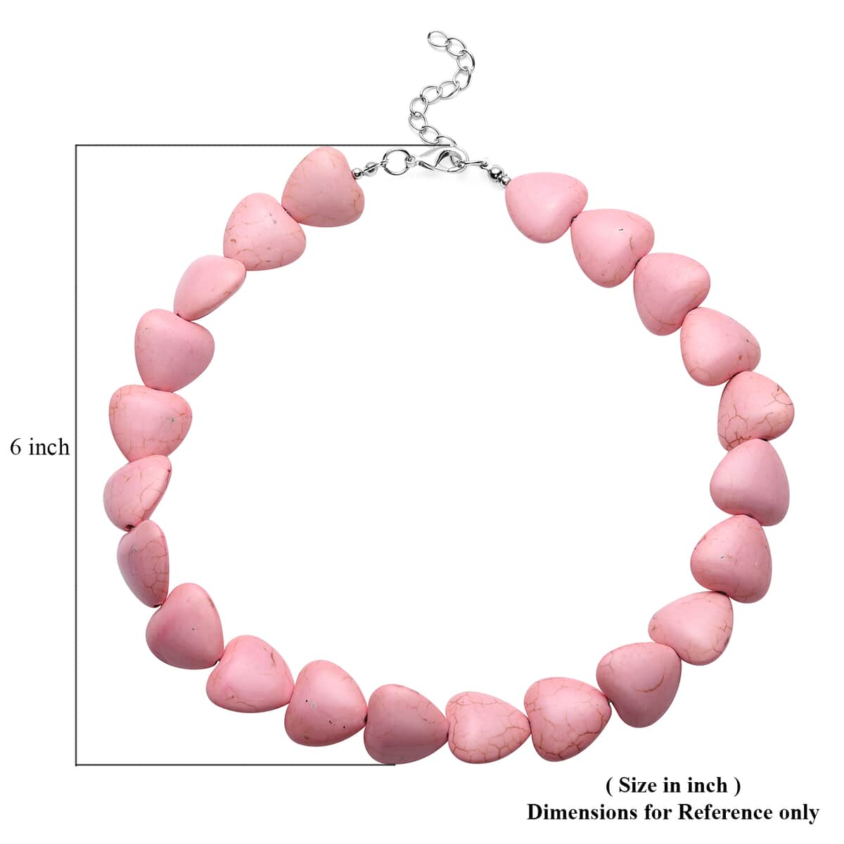 Freshened Pink Howlite Heart Beaded Necklace 18 Inches in Silvertone 409.00 ctw image number 4