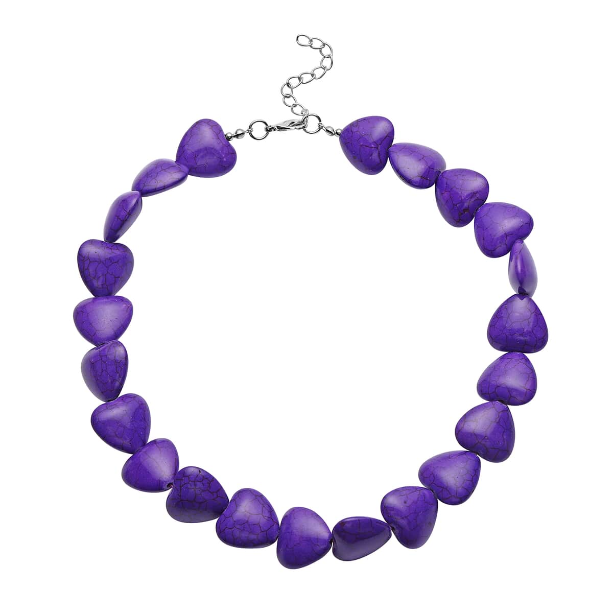 Freshened Purple Howlite Heart Beaded Necklace 18 Inches in Silvertone 423.00 ctw image number 0