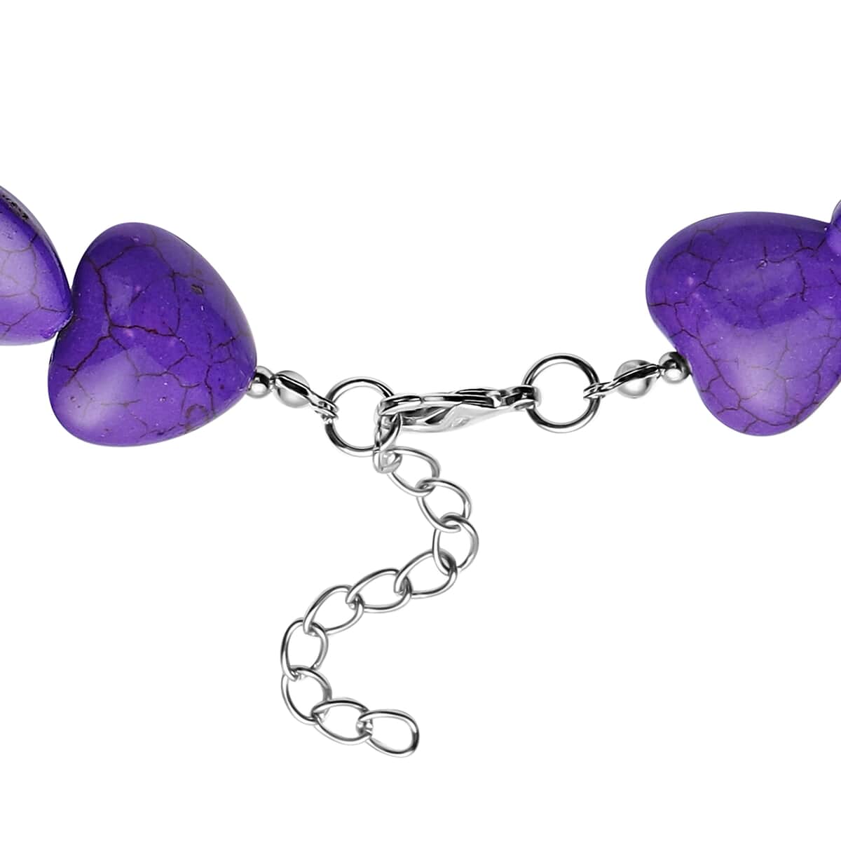 Freshened Purple Howlite Heart Beaded Necklace 18 Inches in Silvertone 423.00 ctw image number 3
