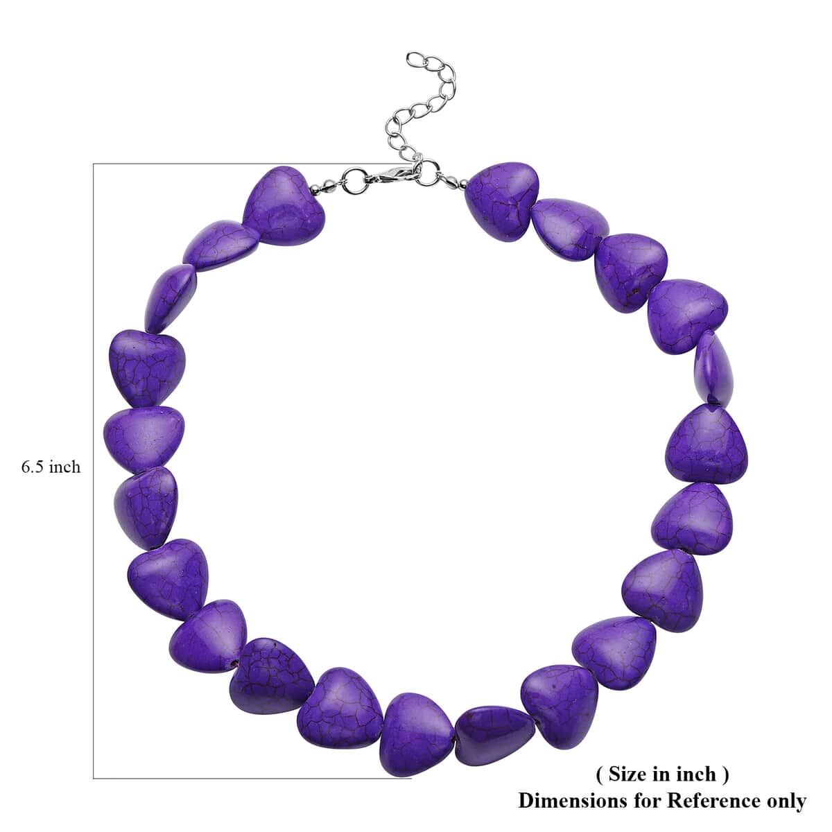 Freshened Purple Howlite Heart Beaded Necklace 18 Inches in Silvertone 423.00 ctw image number 4