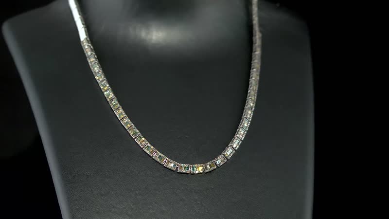 D'Joy Red Diamond (IR) 3 Row Tennis Necklace (16 Inches) in Platinum Over Sterling Silver 3.85 ctw