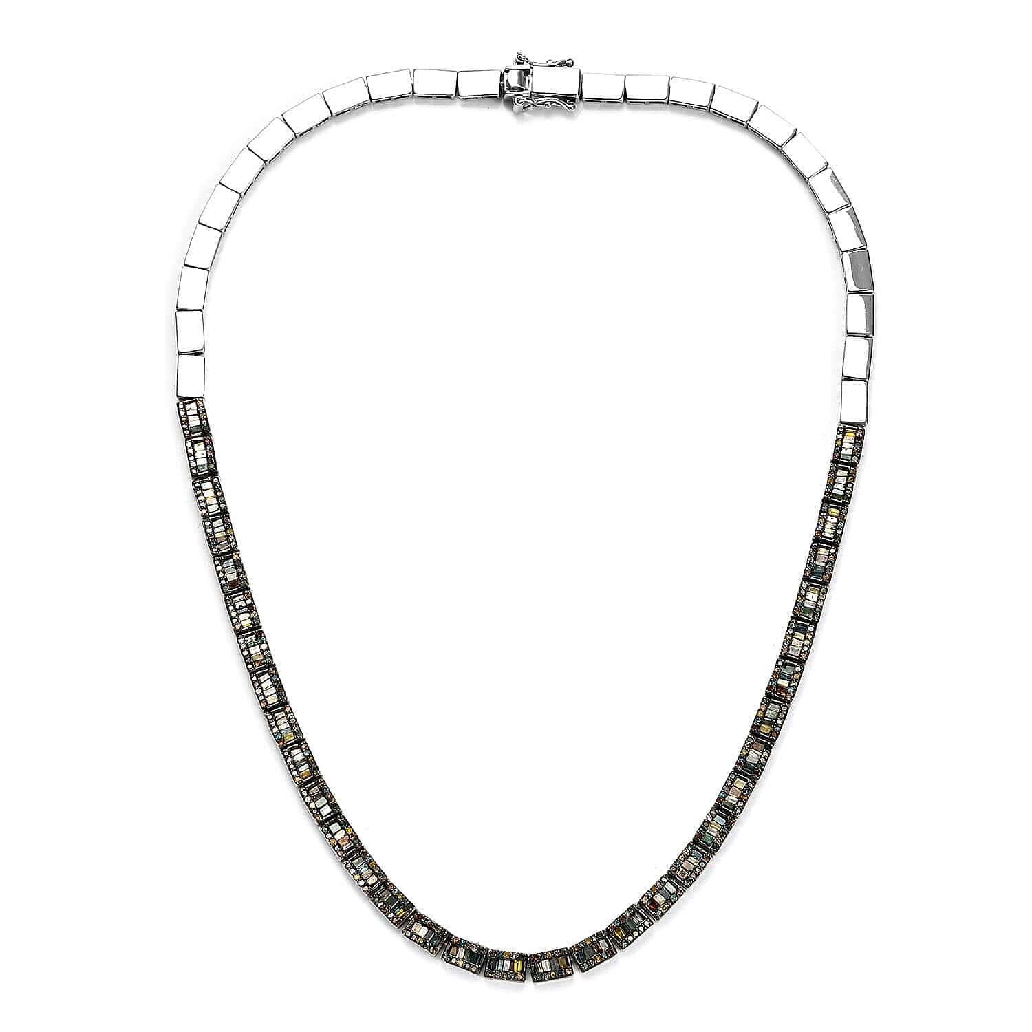 D'Joy Multi Diamond Tennis Necklace, Multi Diamond Three Row Necklace, Platinum Over Sterling Silver Necklace, 16 Inch Necklace, Diamond Jewelry For Her 4.00 ctw