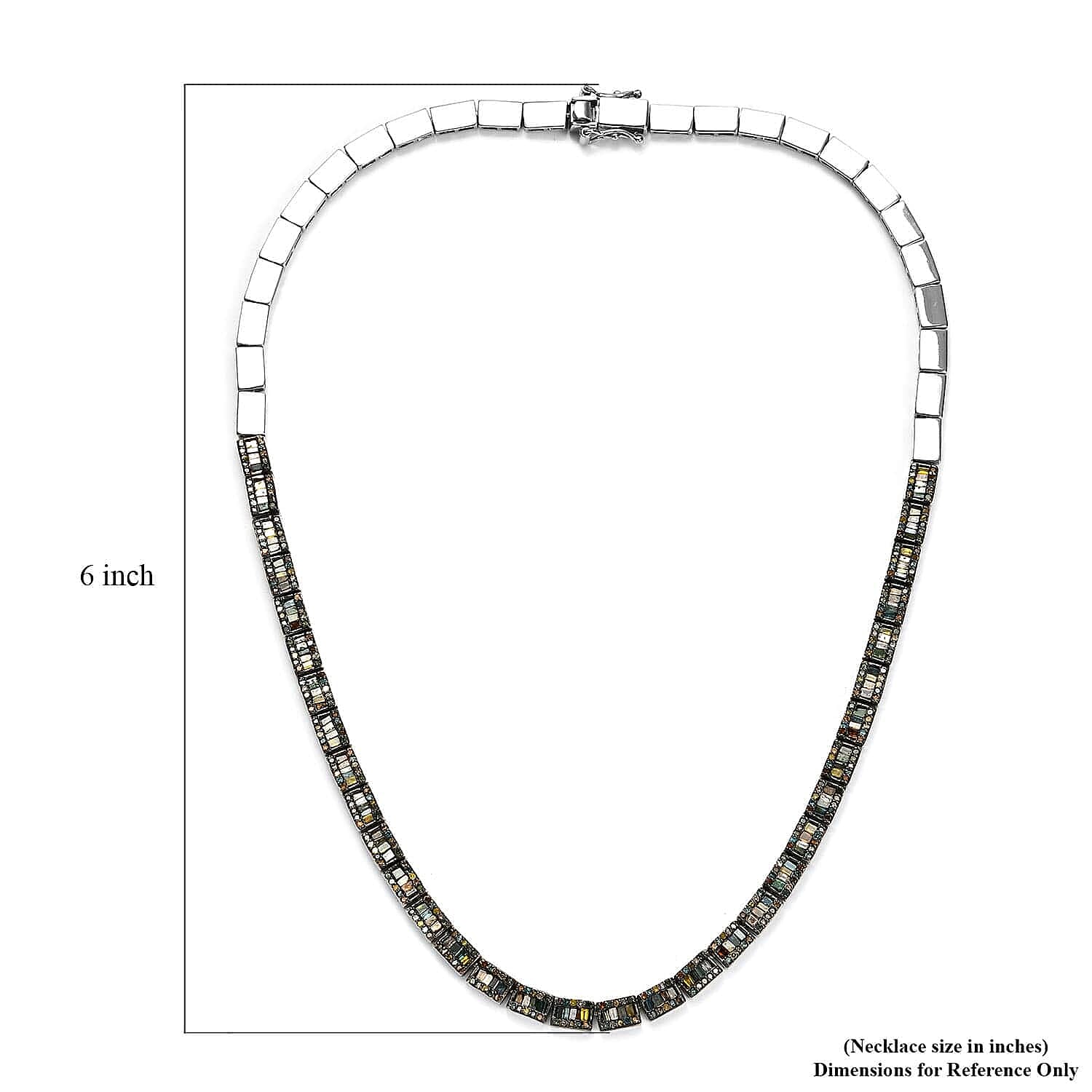 D'Joy Multi Diamond Tennis Necklace, Multi Diamond Three Row Necklace, Platinum Over Sterling Silver Necklace, 16 Inch Necklace, Diamond Jewelry For Her 4.00 ctw