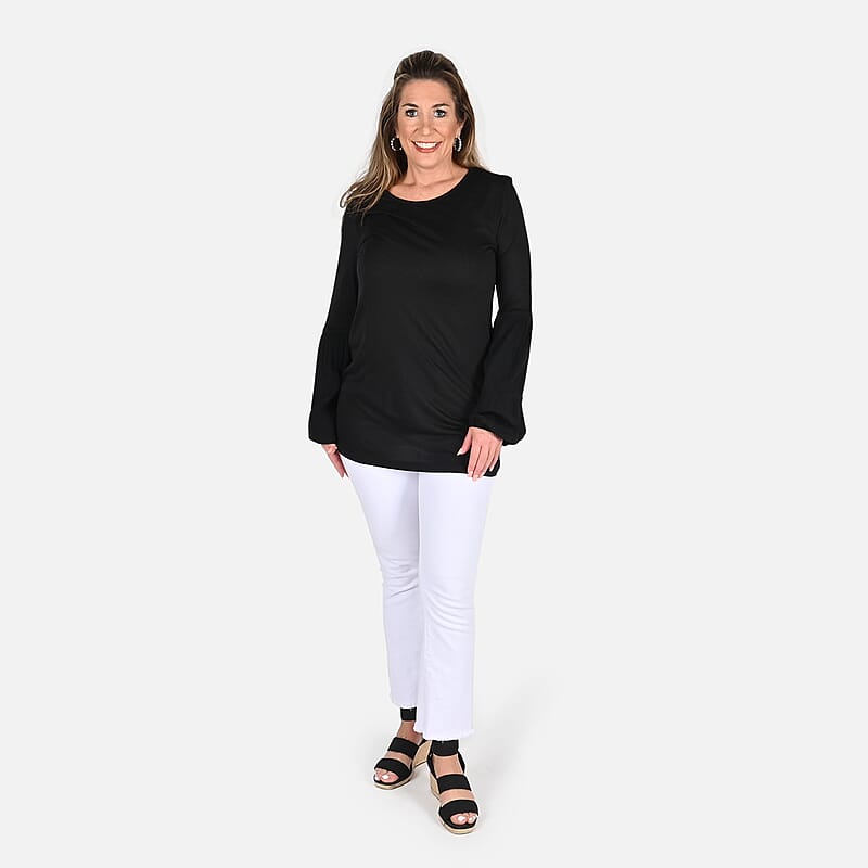 Tamsy Black Color Full Sleeves Top - L