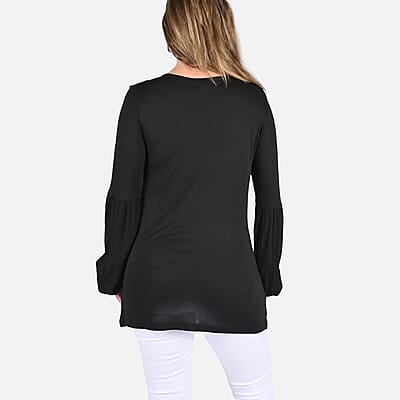 Tamsy Black Color Full Sleeves Top - L