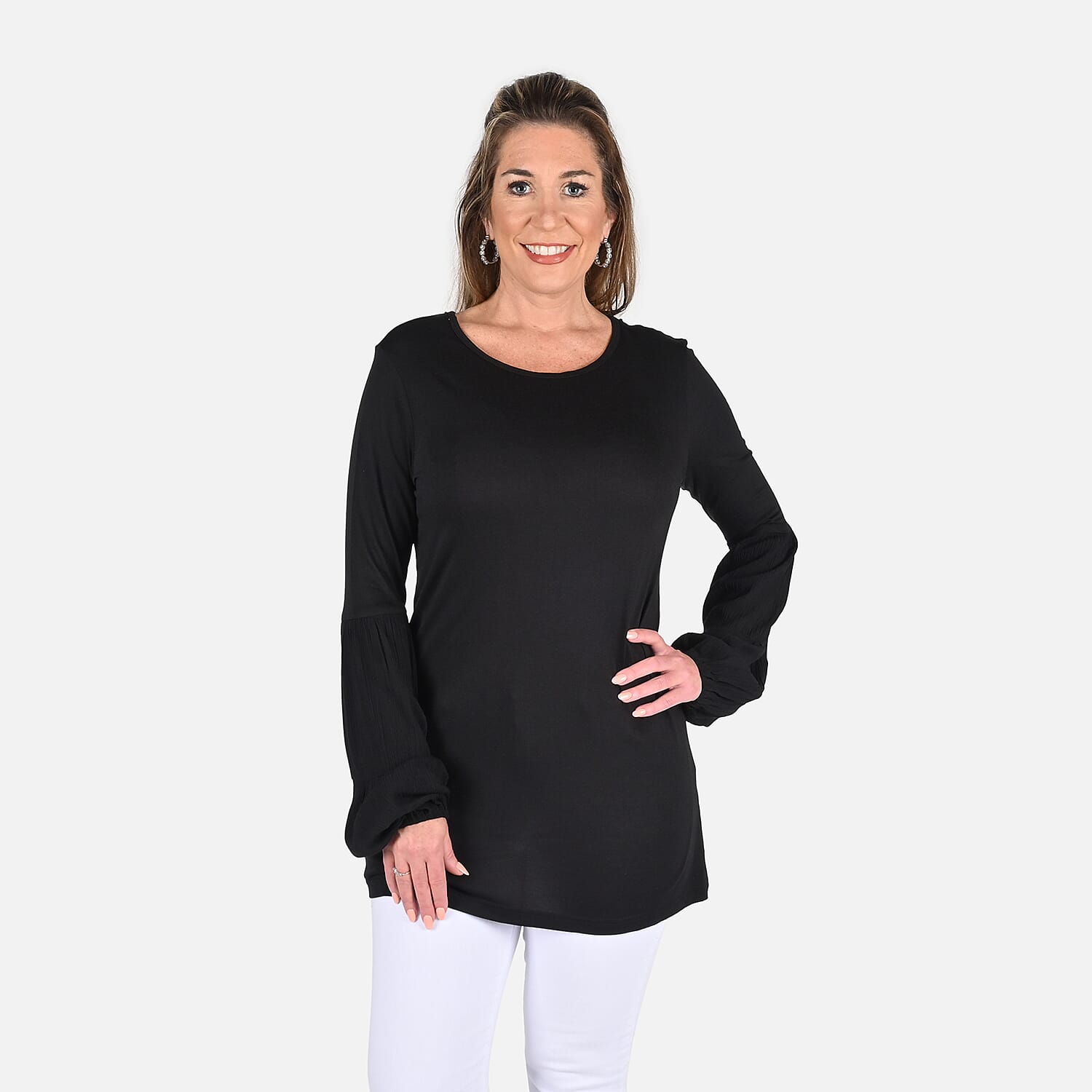 Tamsy Black Color Full Sleeves Top - L