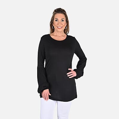 Tamsy Black Color Full Sleeves Top - L