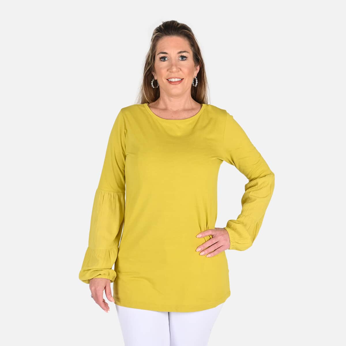 Tamsy Mustard Color Full Sleeves Top - M image number 3