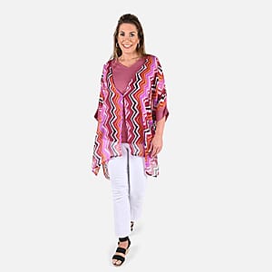 Tamsy Pink Color Chiffon Overlay Top - M