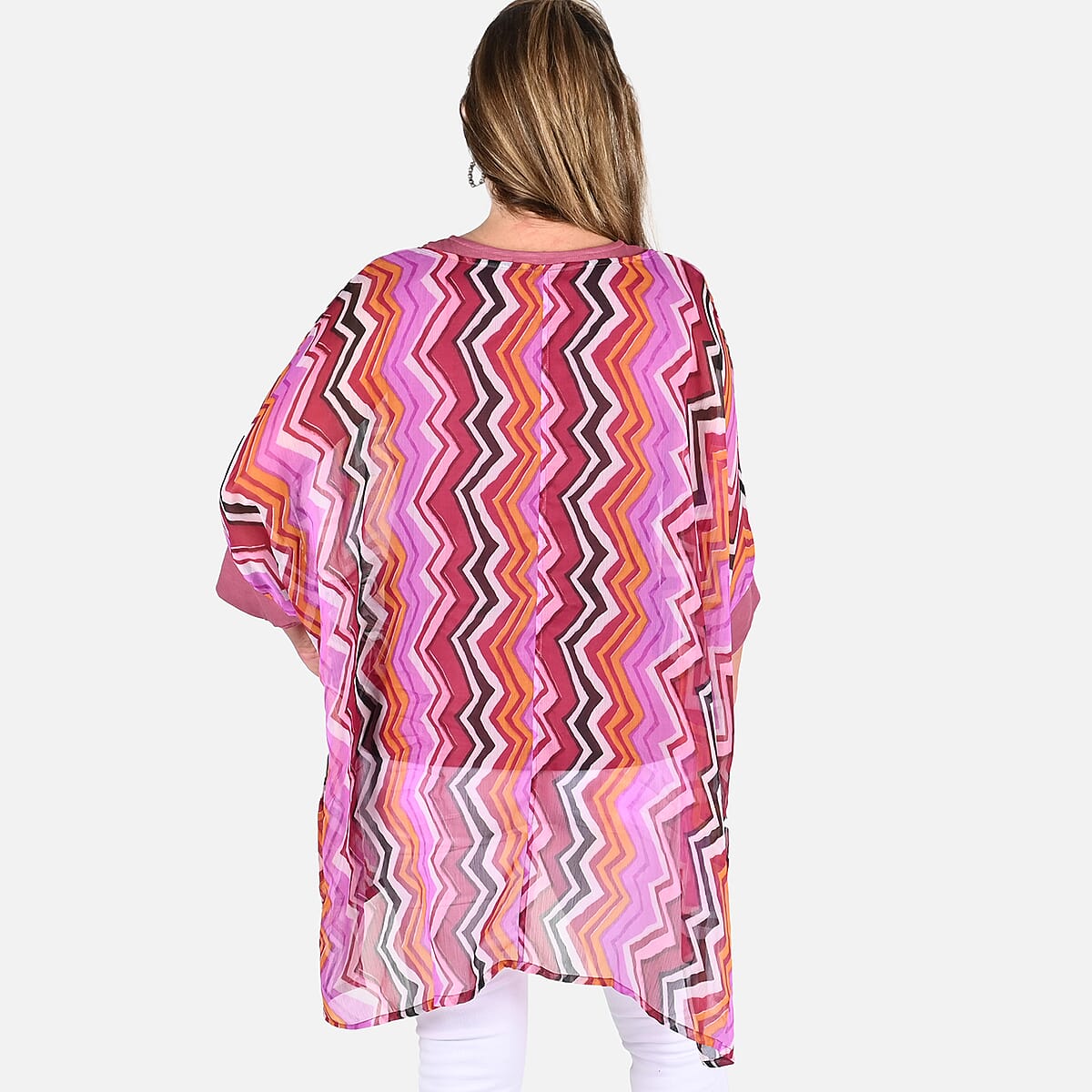 Tamsy Pink Color Chiffon Overlay Top - M image number 1