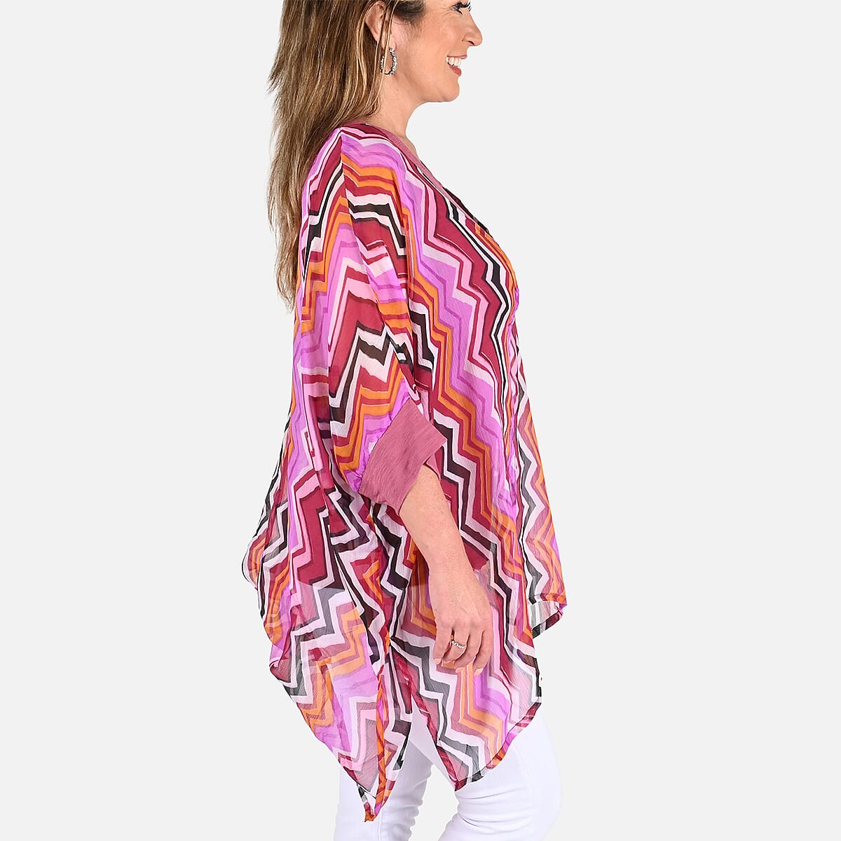 Tamsy Pink Color Chiffon Overlay Top - M image number 2