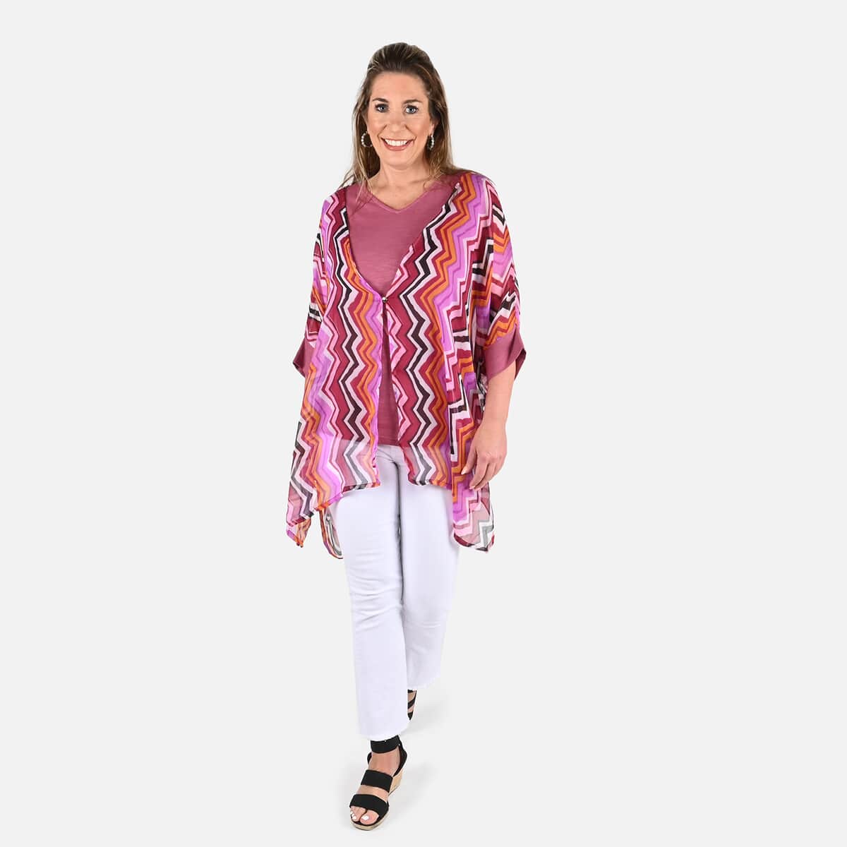 Tamsy Pink Color Chiffon Overlay Top - XL image number 0