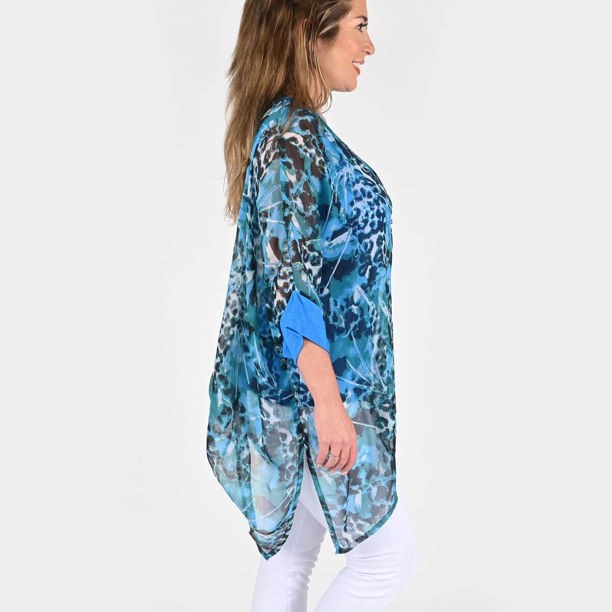 Tamsy Blue Color Chiffon Overlay Top - 2X image number 2