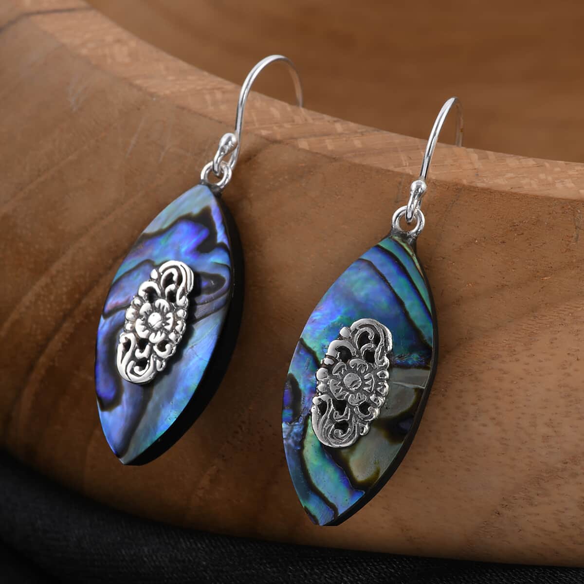 Abalone Shell Dangle Earrings in Sterling Silver| Drop Silver Earrings| Beach Fashion Jewelry image number 1