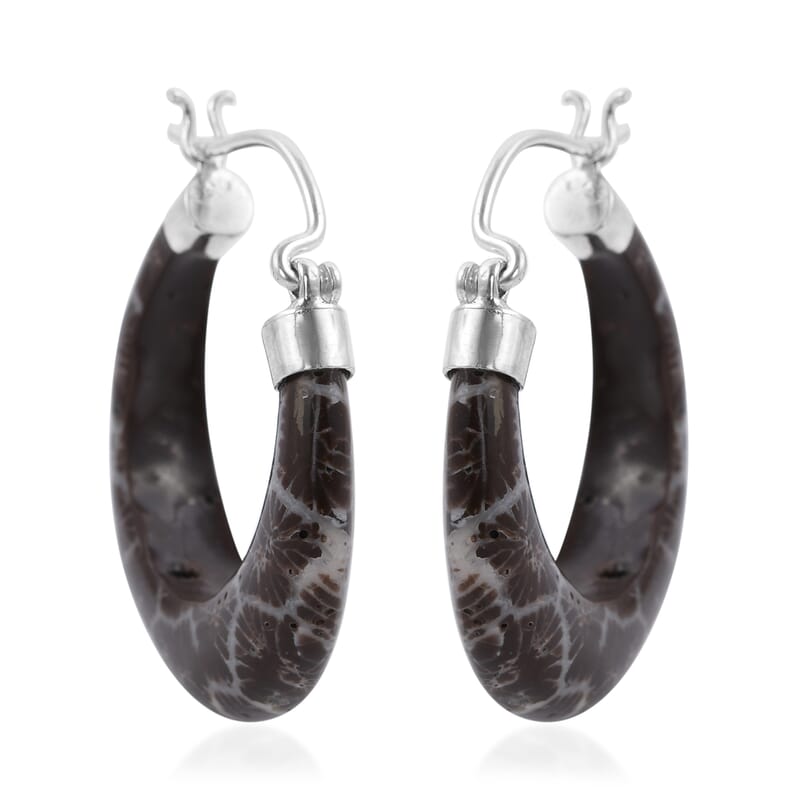 Brown Sponge Coral Earrings in Sterling Silver