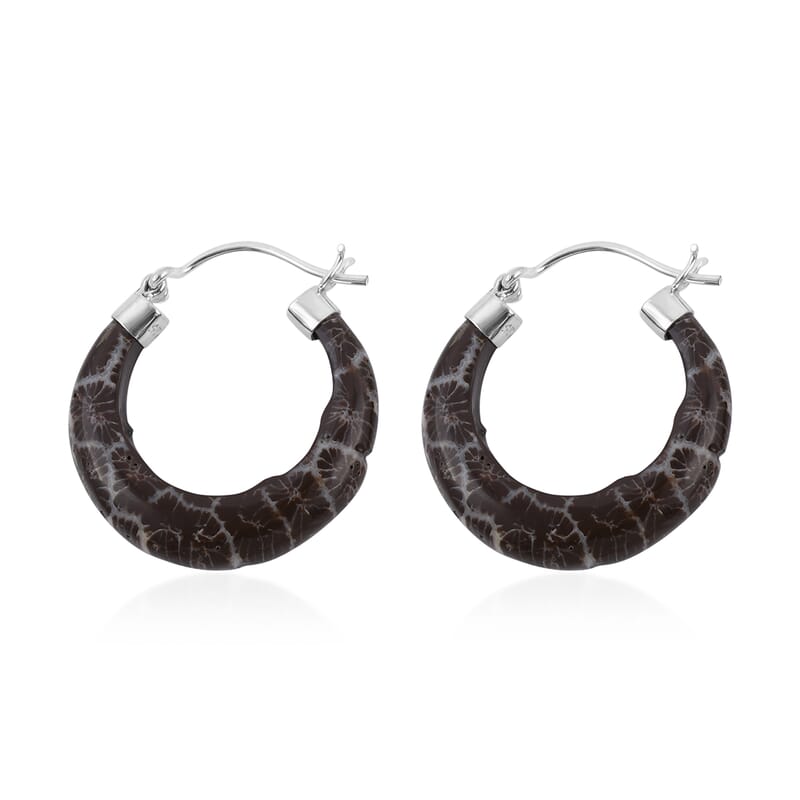 Brown Sponge Coral Earrings in Sterling Silver