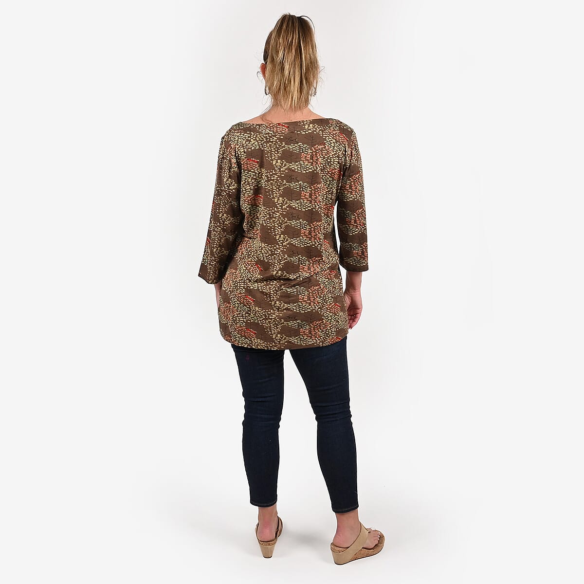 TAMSY Beige Color Quarter Sleeves Top - L image number 1