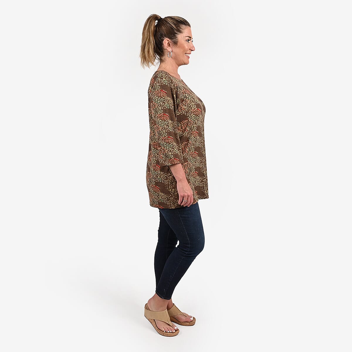 TAMSY Beige Color Quarter Sleeves Top - L image number 2