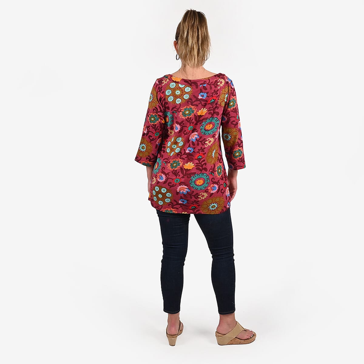 Tamsy Red Color Quarter Sleeves Top - XL image number 1