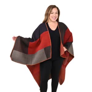 Tamsy Scarlet Red Patchwork Poncho (One Size Fits Most)