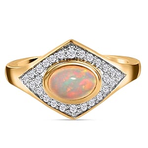 Ethiopian Welo Opal and Multi Gemstone 0.94 ctw Ring in 14K Yellow Gold Over Sterling Silver (Size 5.5)