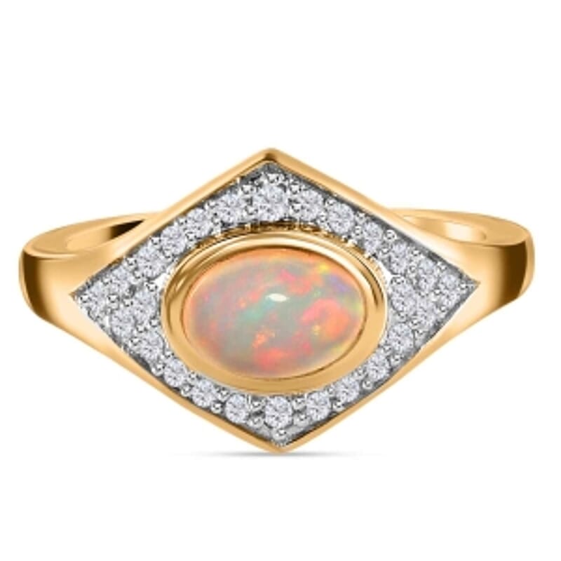 Ethiopian Welo Opal and Multi Gemstone 0.94 ctw Ring in 14K Yellow Gold Over Sterling Silver (Size 5.5)