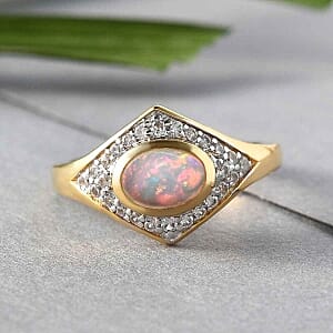 Ethiopian Welo Opal and Multi Gemstone 0.94 ctw Ring in 14K Yellow Gold Over Sterling Silver (Size 5.5)