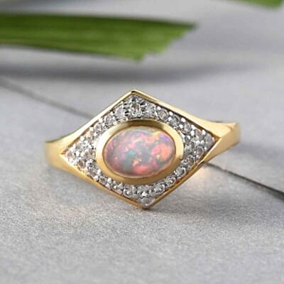 Ethiopian Welo Opal and Multi Gemstone 0.94 ctw Ring in 14K Yellow Gold Over Sterling Silver (Size 5.5)