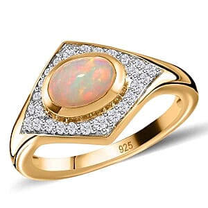 Ethiopian Welo Opal and Multi Gemstone 0.94 ctw Ring in 14K Yellow Gold Over Sterling Silver (Size 5.5)