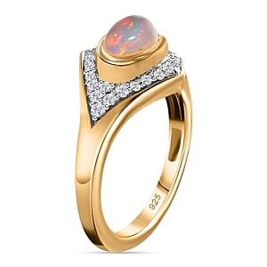 Ethiopian Welo Opal and Multi Gemstone 0.94 ctw Ring in 14K Yellow Gold Over Sterling Silver (Size 5.5)