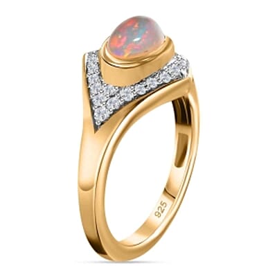 Ethiopian Welo Opal and Multi Gemstone 0.94 ctw Ring in 14K Yellow Gold Over Sterling Silver (Size 5.5)
