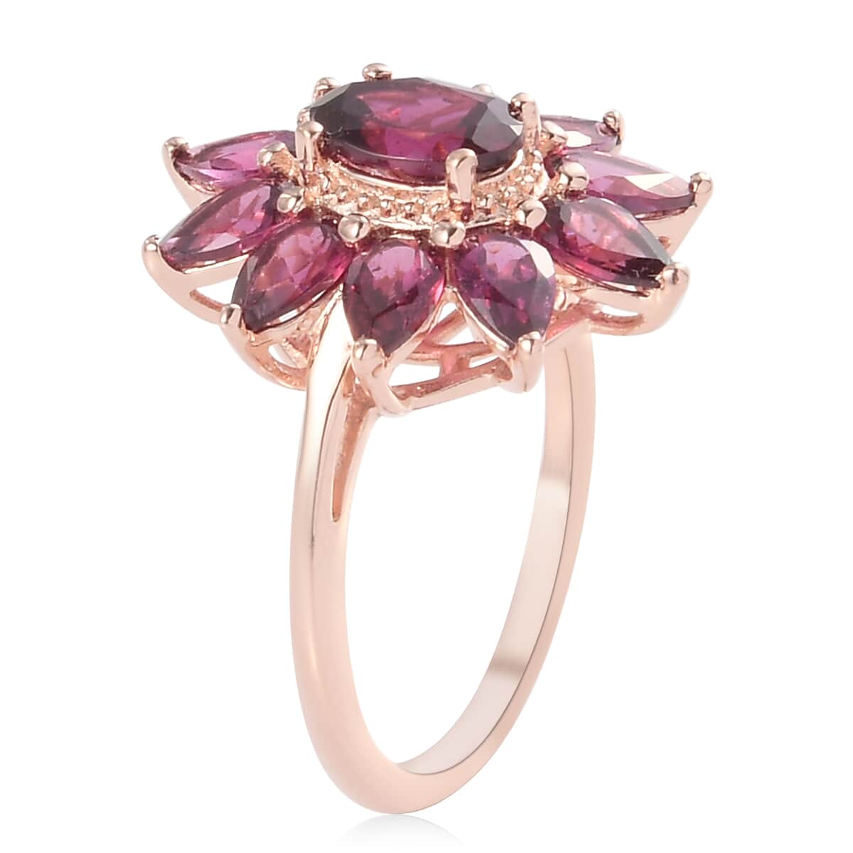 Orissa Rhodolite Garnet Floral Ring in Vermeil RG Over Sterling Silver (Size 10.0) 3.50 ctw image number 3
