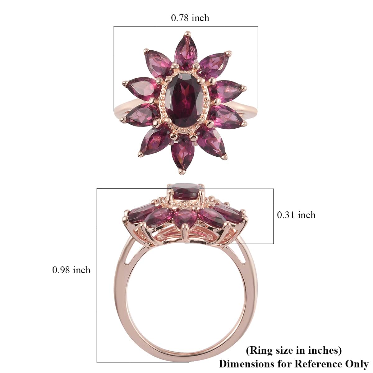 Orissa Rhodolite Garnet Floral Ring in Vermeil RG Over Sterling Silver (Size 10.0) 3.50 ctw image number 5
