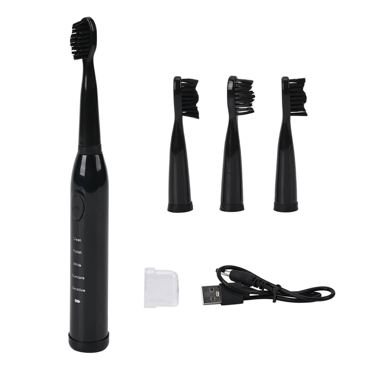 Black Electric Toothbrush with 4 Replaceable Brush Heads image number 0