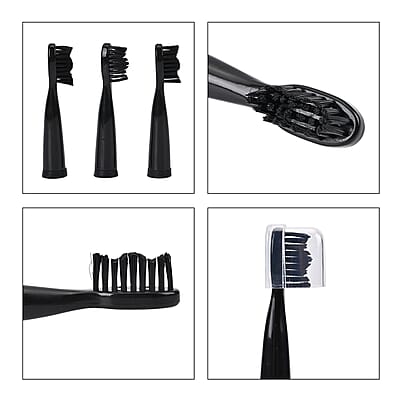 Black Electric Toothbrush with 4 Replaceable Brush Heads