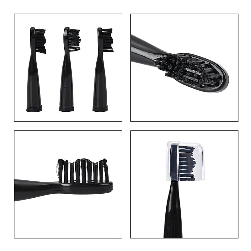 Black Electric Toothbrush with 4 Replaceable Brush Heads