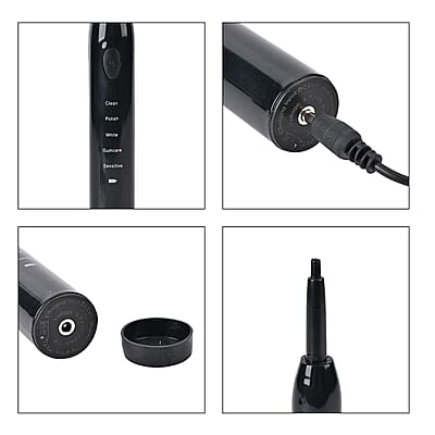 Black Electric Toothbrush with 4 Replaceable Brush Heads