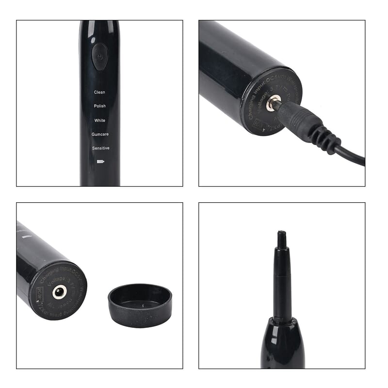 Black Electric Toothbrush with 4 Replaceable Brush Heads