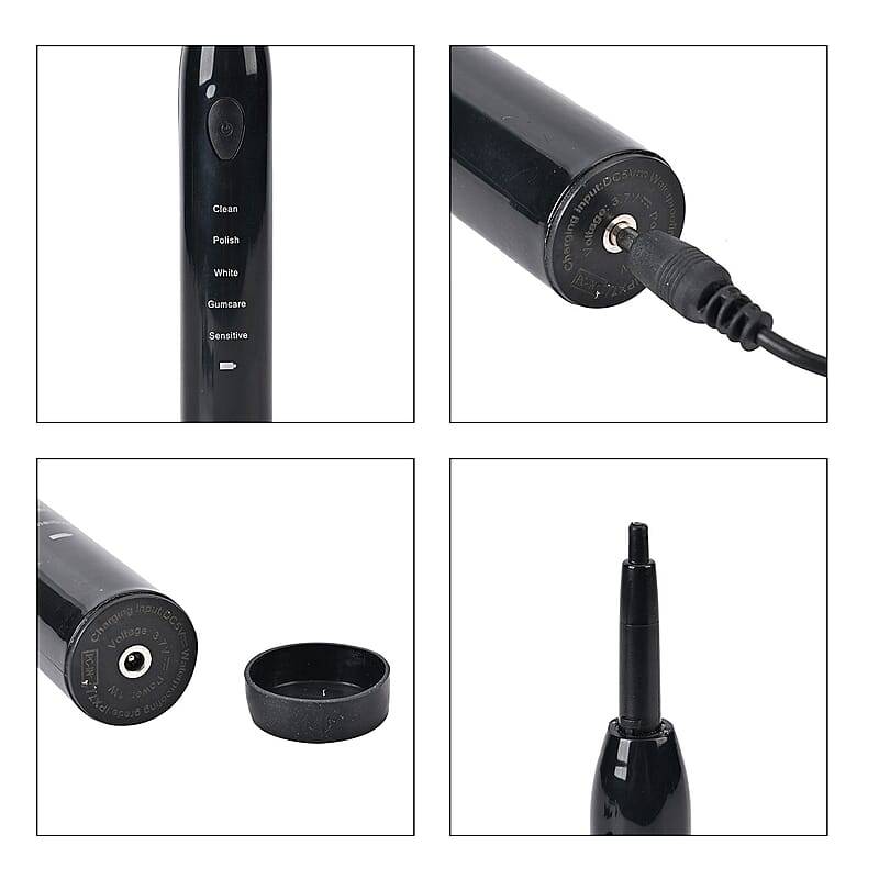 Black Electric Toothbrush with 4 Replaceable Brush Heads