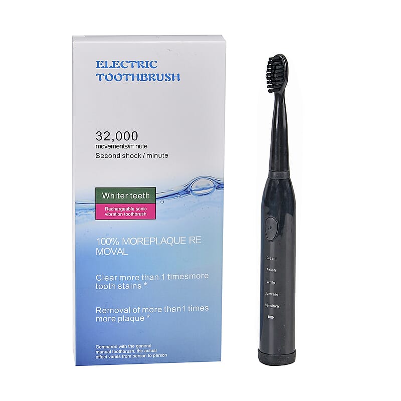 Black Electric Toothbrush with 4 Replaceable Brush Heads