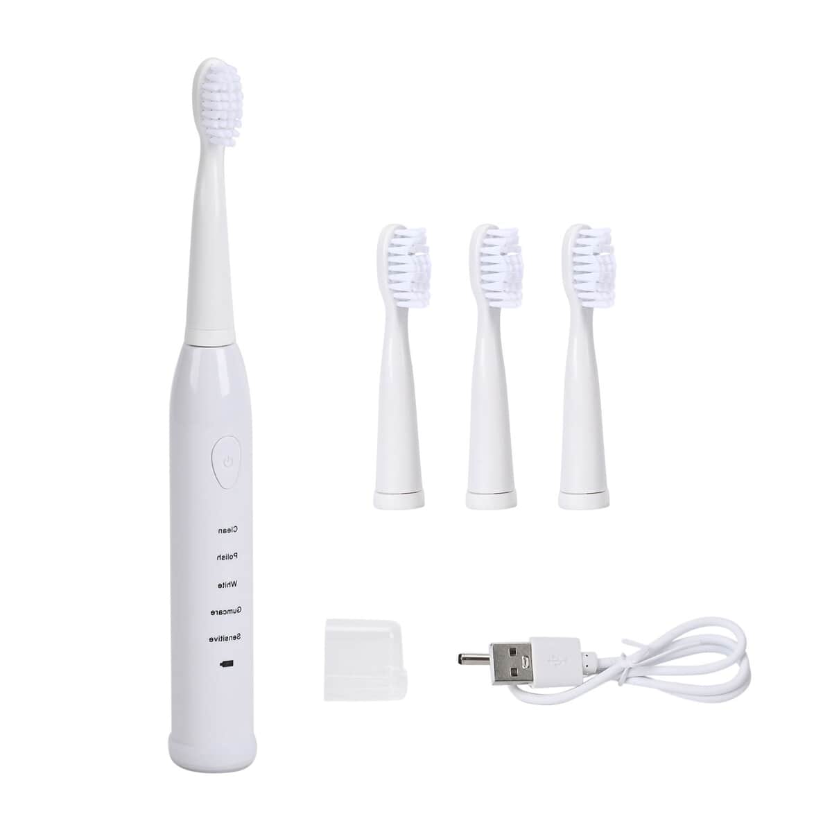 White Electric Toothbrush with 4 Replaceable Brush Heads image number 0