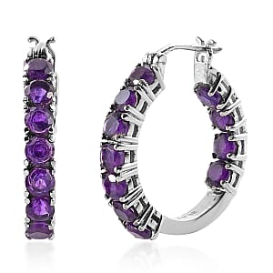 Amethyst Hoop Earrings in Stainless Steel 5.25 ctw , Tarnish-Free, Waterproof, Sweat Proof Jewelry