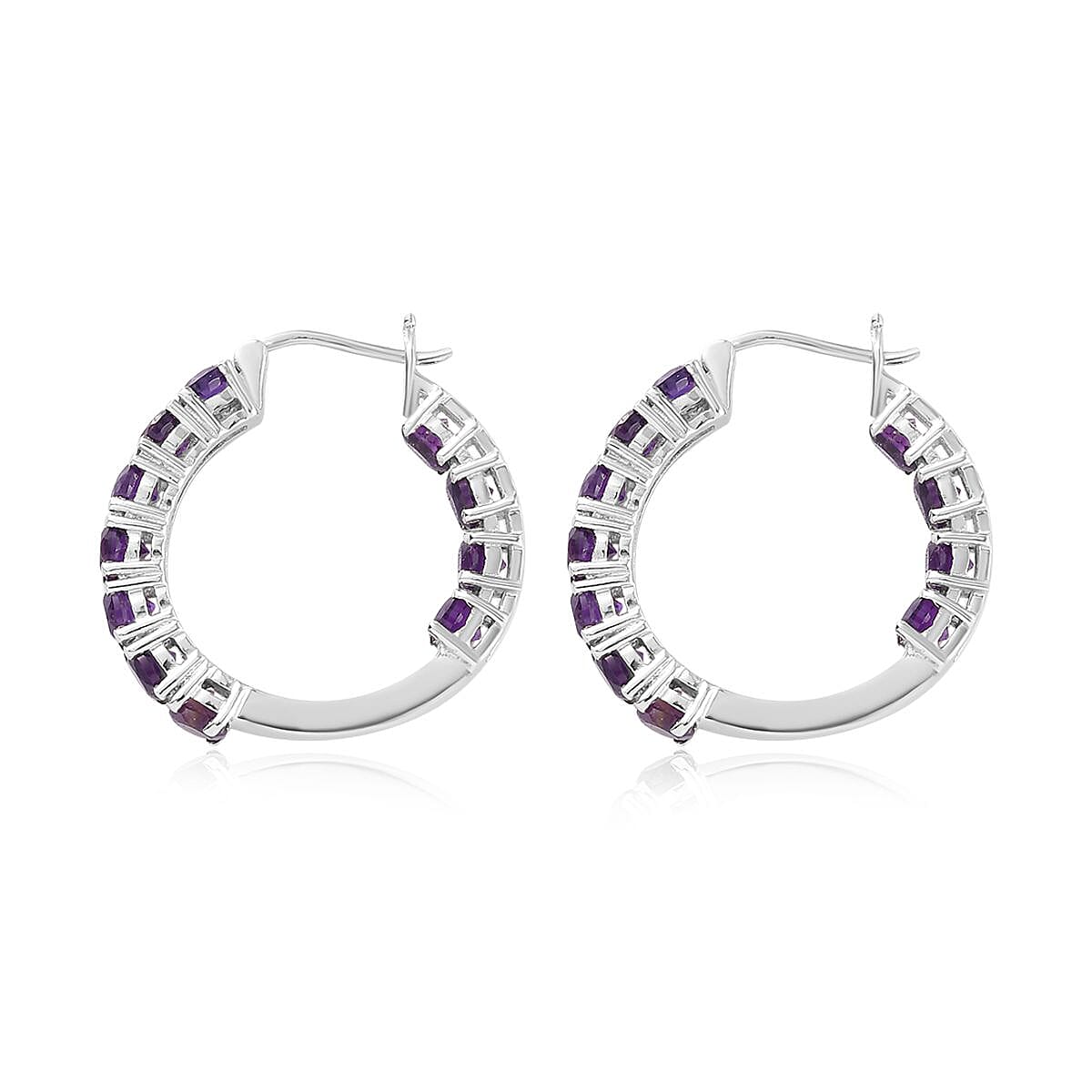 Amethyst Hoop Earrings in Stainless Steel 5.25 ctw , Tarnish-Free, Waterproof, Sweat Proof Jewelry image number 3